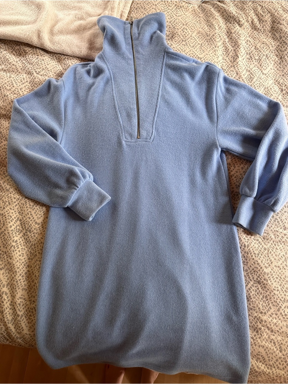 Zara Light Blue Quarter-Zip Light Fleece Pullover Dress